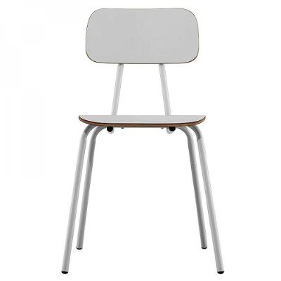 Cadeira School de Recepção Decorativa Assento em Madeira Branco Caemmun Móveis