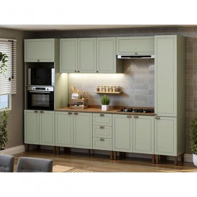 Cozinha Completa 6 Peças Americana 12 Portas 3 Gavetas MDF MDP Verde Mint Ebano Genialflex Móveis