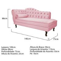 Kit Diva Recamier Diana 140Cm Lado Direito E 02 Poltronas Julia Suede - Doce Sonho Móveis Rosa Bebê - 3