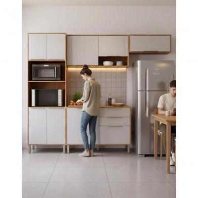 Cozinha Completa Áurea 8 Portas 3 Gavetas MDF Cinamomo-off White Amadeirado MGM