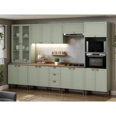 Cozinha Completa Modulada 6 Peças Americana MDF 350cm Verde Mint Ebano com Tampo Genialflex Móveis