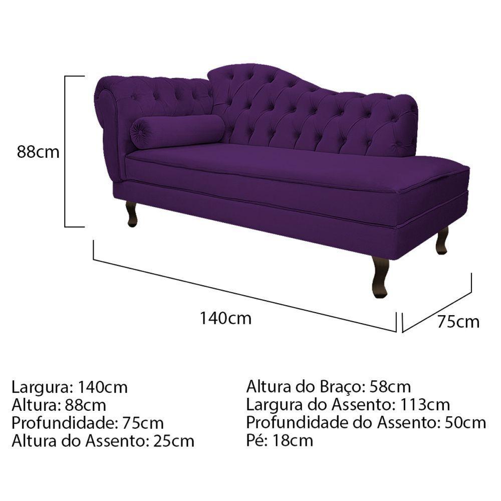 Kit Diva Recamier Diana 140Cm Lado Direito E 02 Poltronas Julia Suede - Doce Sonho Móveis Roxo - 3