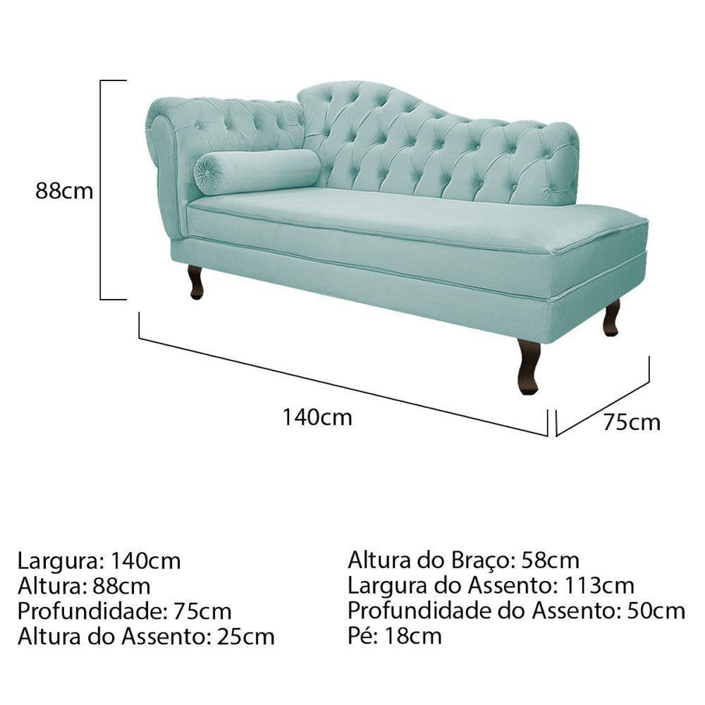 Kit Diva Recamier Diana 140Cm Lado Direito E 01 Poltrona Suede - Doce Sonho Móveis Azul Tiffany - 3