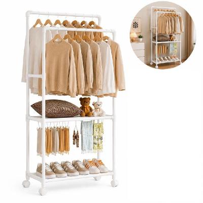 Cabideiro Arara Organizador Duplo 2 Prateleiras Metal 56CM Branco