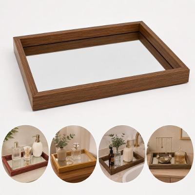 Bandeja Decorativa de Madeira e Espelho Organizador para Mesa Bar Lavabo