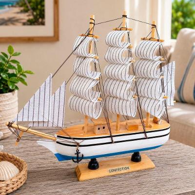 Miniatura Caravela de Madeira Enfeite Náutico Branco Artesanal