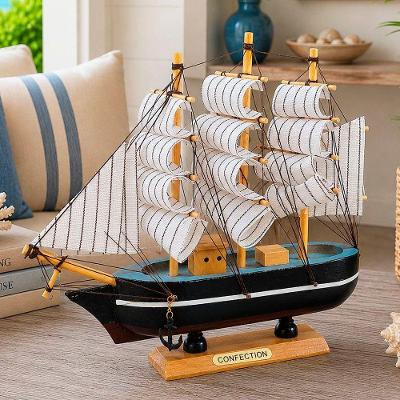 Miniatura Decorativa Caravela em Madeira Decoração Náutica Branco Artesanal