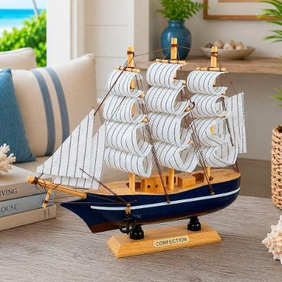 Miniatura Decorativa Caravela em Madeira Tema Náutico Branco Artesanal