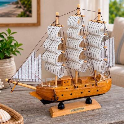 Miniatura Decorativa Caravela em Madeira Decoração Náutica Branco Artesanal