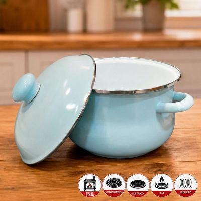 Panela Caçarola Esmaltada Grafite 22cm 3,6L Aço Esmaltado para Todos Fogões