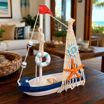 Miniatura Decorativa Barco Navio Madeira Temática Náutica Branco Artesanal