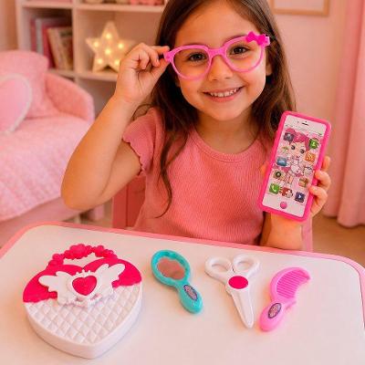 Kit Brinquedo Salão de Beleza Infantil com 6 Peças Maleta e Celular Rosa