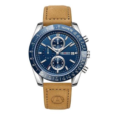 Relógio de Pulso Masculino Analógico Multifuncional Pulseira de Couro Azul