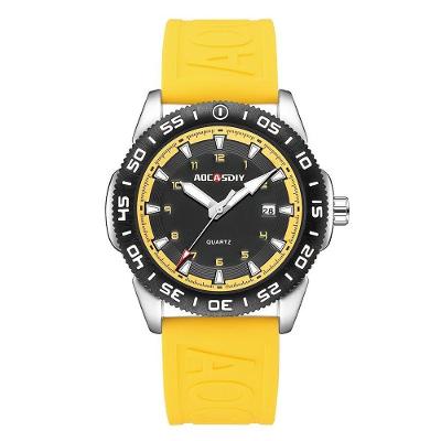 Relógio Esportivo Analógico Pulseira de Silicone Luz Noturna Amarelo