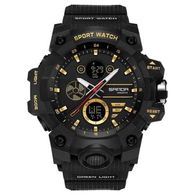 Relógio Masculino 9094 Analógico e Digital Pulseira Silicone Duplo Horário Dourado Sanda