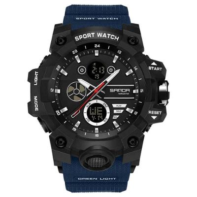 Relogio Masculino 9094 Analogico e Digital Pulseira Silicone Azul Escuro com Duplo Horario Sanda