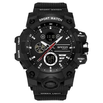 Relogio Masculino Sanda 9094 Analogico Digital Pulseira Silicone Duplo Horario Preto