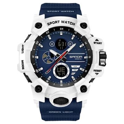 Relogio Masculino 9094 Analogico e Digital Pulseira Silicone Azul Branco Sanda