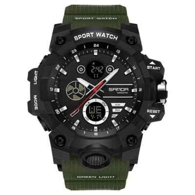 Relogio Masculino 9094 Analogico e Digital Pulseira Silicone Duplo Horario Verde Sanda
