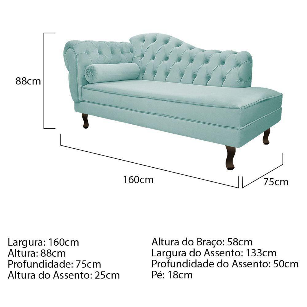 Kit Diva Recamier Diana 160Cm Lado Direito E 01 Poltrona Suede - Doce Sonho Móveis Azul Tiffany - 3