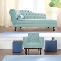 Kit Diva Recamier Diana 160Cm Lado Direito E 01 Poltrona Suede - Doce Sonho Móveis Azul Tiffany - 1