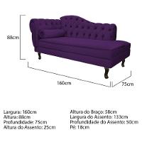 Kit Diva Recamier Diana 160Cm Lado Direito E 01 Poltrona Classic Suede - Doce Sonho Móveis Roxo - 3