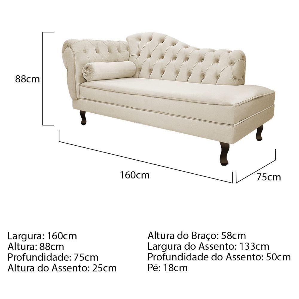 Kit Diva Recamier Diana 160Cm Lado Direito E 01 Poltrona Classic Suede - Doce Sonho Móveis Bege - 6