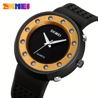 Relógio de Pulso Analógico LED Luminoso Borracha Dourado Skmei