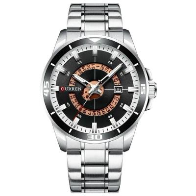 Relógio de Pulso Masculino Quartzo Calendário Pulseira de Aço Inox Cinza Curren