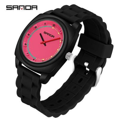 Relógio de Quartzo Unissex Três Ponteiros Silicone Vermelho Sanda