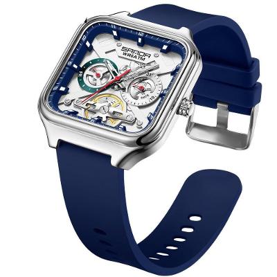 Relógio de Quartzo Analógico Sanda Pulseira Silicone Quadrado Azul