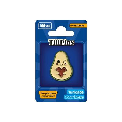 Pin de Metal Tilibra Tilipins Modelo 1 com Acabamento Brilhante e Suporte de Travamento 2,5CM