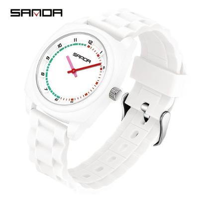 Relógio de Quartzo Unissex Três Ponteiros Silicone Branco Sanda