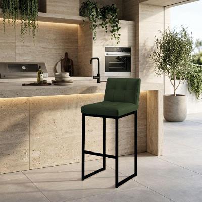 Banqueta Alta Encosto Industrial Lirina Assento PU Base Fixa Verde D'Rossi
