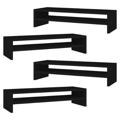 Kit 04 Suportes para Monitor Soft Elevado MDF com Prateleira Preto Abmaza
