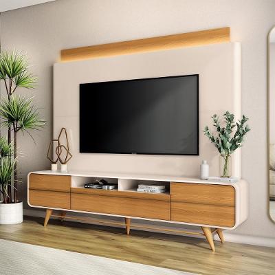 Home Theater Decorativo Majestade G26 para Tv Até 85 Polegadas MDF MDP com Led Off White Cinamomo