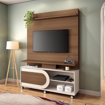 Home Theater Órbis G26 para Tv Até 55 Polegadas em MDF-MDP com Rodízios Castanho-off White Gran Belo