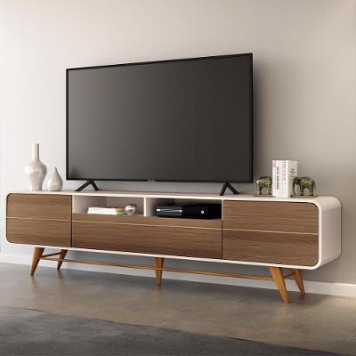 Bancada para TV Europa G26 Até 85 Polegadas 220cm MDF MDP Off White Castanho Gran Belo