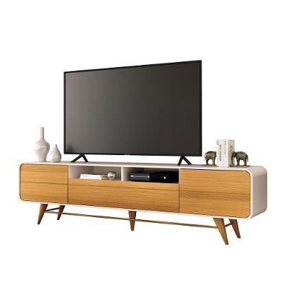 Bancada para Tv Época G26 85 Polegadas 220cm com Pés em Madeira Off White Cinamomo Gran Belo
