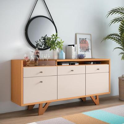 Buffet Aparador Decorativo Noeli G26 com Bandeja Lateral 1 Gaveta 160cm Cinamomo-off White Gran Belo