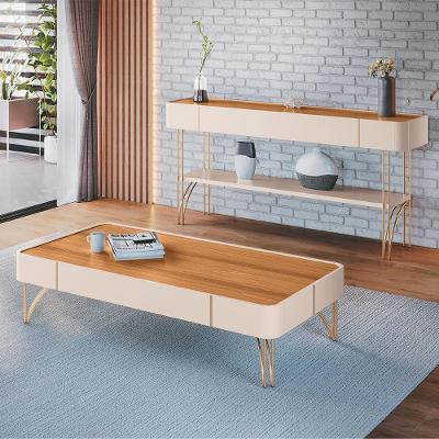 Conjunto Aparador e Mesa de Centro Rennes G26 MDP e MDF 160cm Off White e Cinamomo Gran Belo