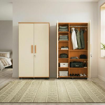 Kit 2 Armários Multiuso Ouro 2 Portas MDP MDF Amêndoa Off White Conffort Casa