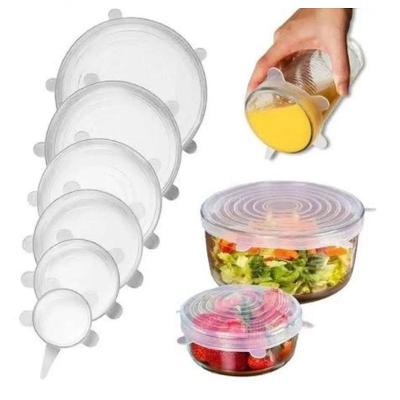 Kit Tampas de Silicone 6 Peças Universal Vedação Flexível Transparente