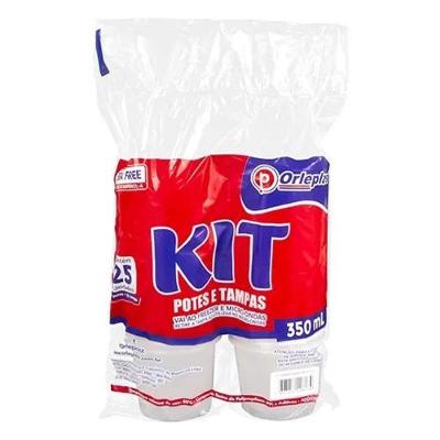 Kit Potes com Tampa 25 Unidades PP Freezer e Micro-ondas 350ML Orleplast