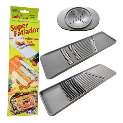 Fatiador de Legumes e Frutas Plástico Cortador Manual Prático para Cozinha Cinza Lig Brin