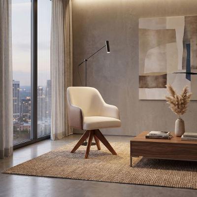 Poltrona Decorativa Alaska Giratória Base Madeira Caramelo Mobília Decor