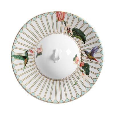 Prato Risoto Tampa Beija-flor Estampado Branco Cerâmica Scalla