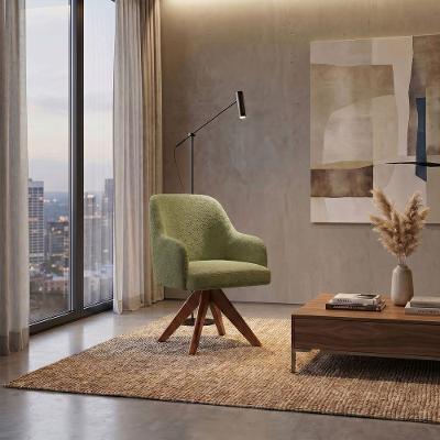 Poltrona Decorativa Alaska Giratória Suede Base Madeira Verde Oliva Mobília Decor