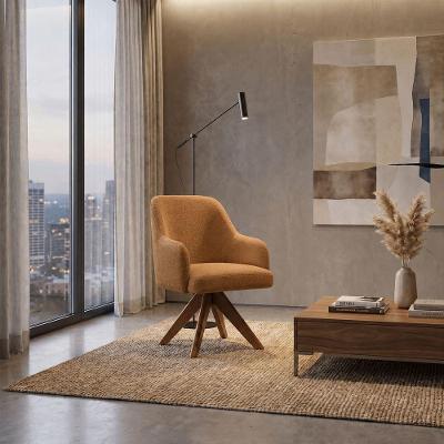 Poltrona Decorativa Alaska Giratória Base Madeira Caramelo Mobília Decor