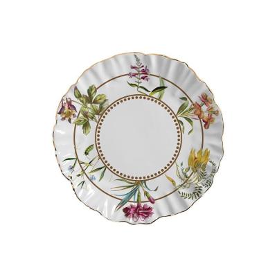 Prato Raso Royal Bloom Floral em Cerâmica Branco Maison Blanche